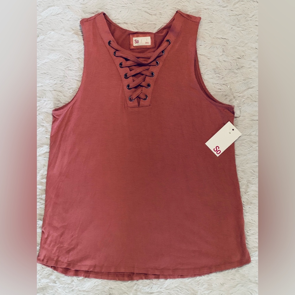 SO Lace Up Tank Top Rose Size Large NWT